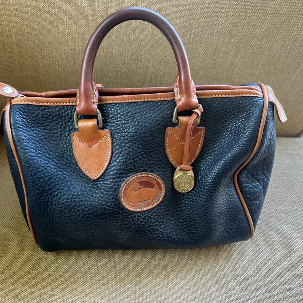 Vintage Dooney & Bourke Navy and Brown Leather Handbag